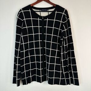 Jones New York Grid Plaid Full Zip Jacket 2X Preppy Minimalist Stretch Knit